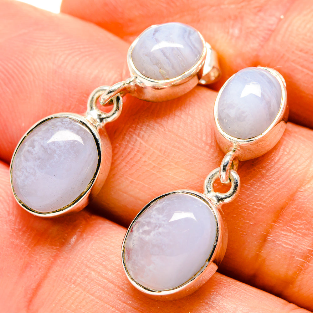 Blue Lace Agate Earrings handcrafted by Anasilvercos - EARR414700