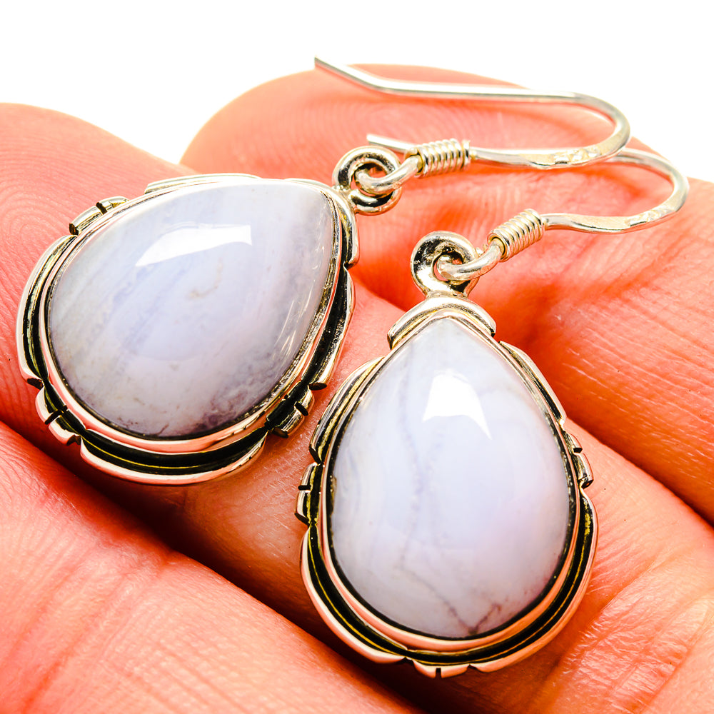 Blue Lace Agate Earrings handcrafted by Anasilvercos - EARR414728