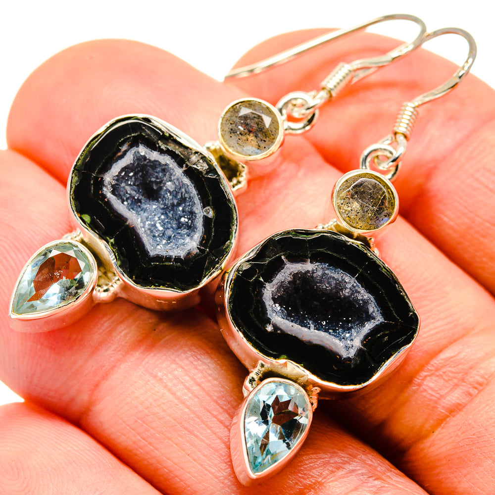 Black Geode Slice Earrings handcrafted by Anasilvercos - EARR414741