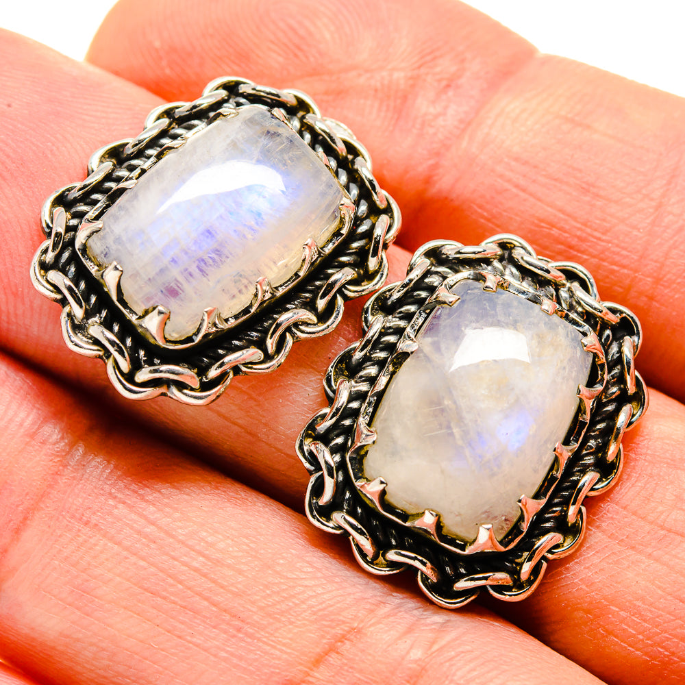 Rainbow Moonstone Earrings handcrafted by Anasilvercos - EARR414756