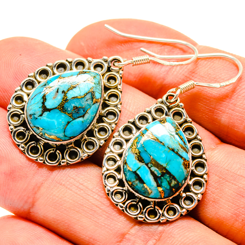 Blue Copper Composite Turquoise Earrings handcrafted by Anasilvercos - EARR414836