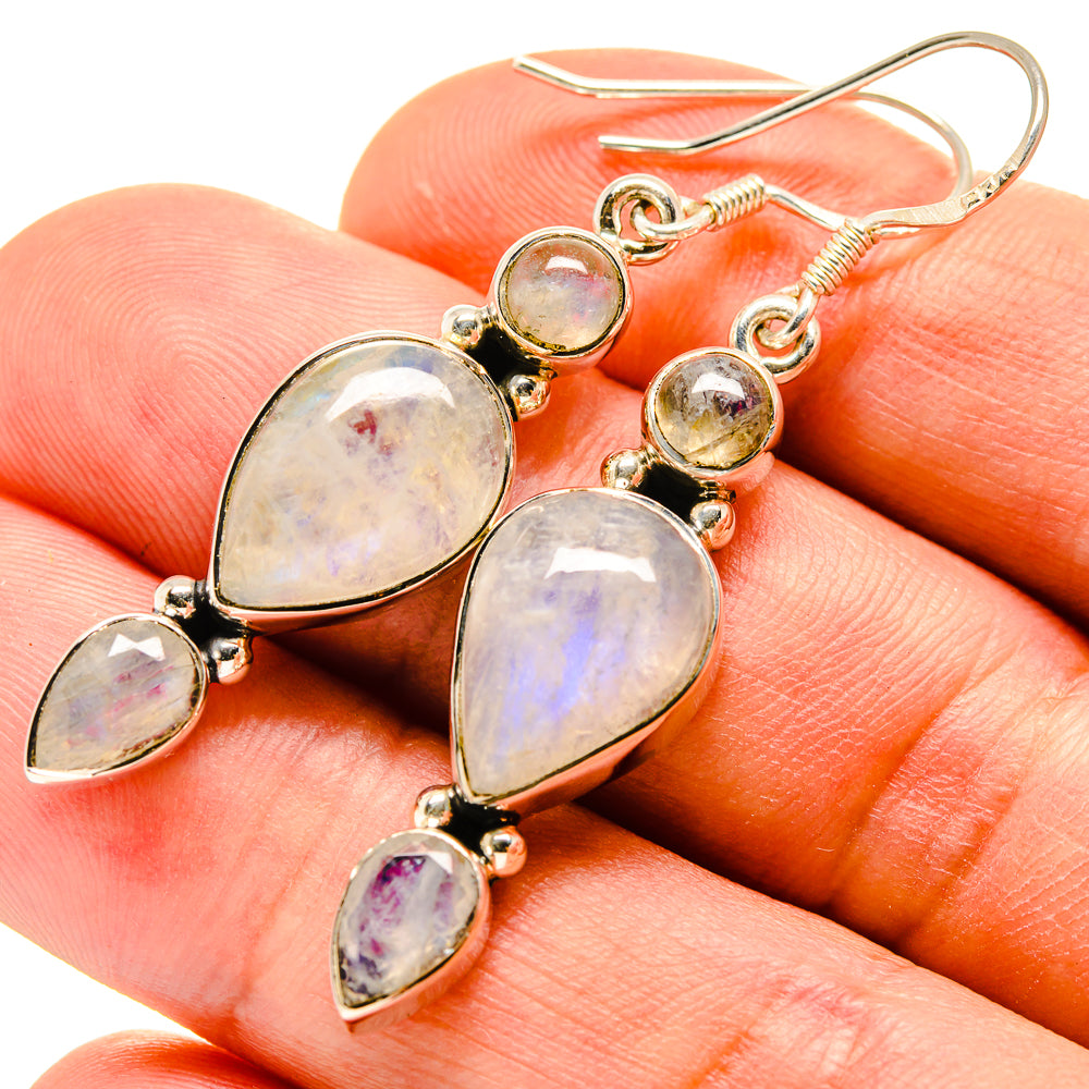 Rainbow Moonstone Earrings handcrafted by Anasilvercos - EARR414837