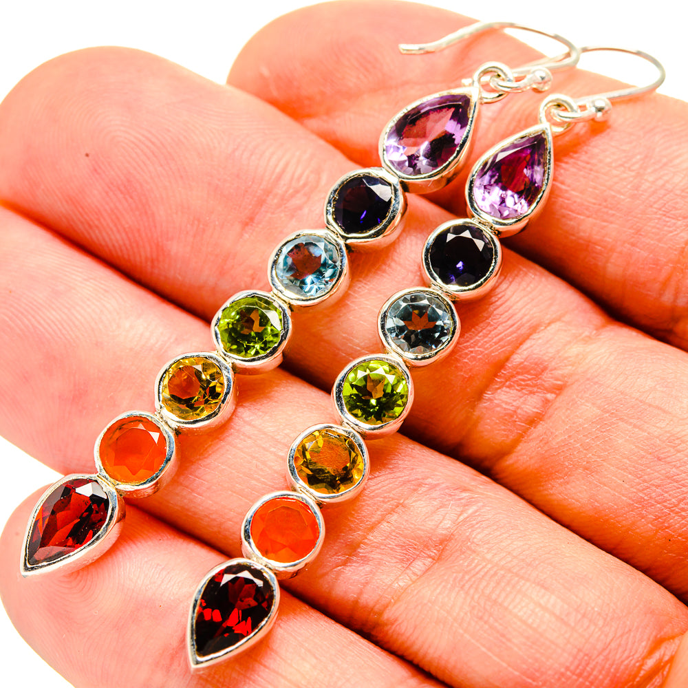 Multi-stone Rainbow Chakra Earrings handcrafted by Anasilvercos - EARR414846