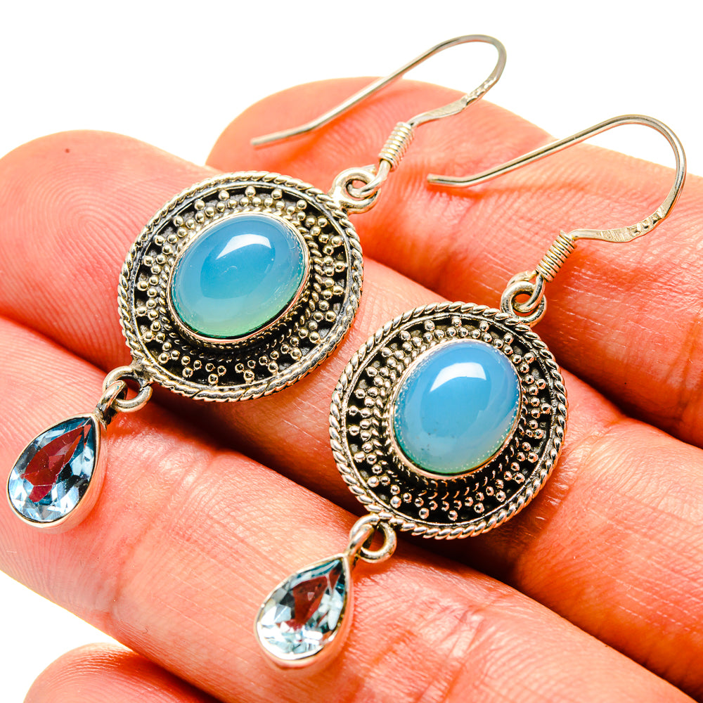 Aqua Chalcedony Earrings handcrafted by Anasilvercos - EARR414909