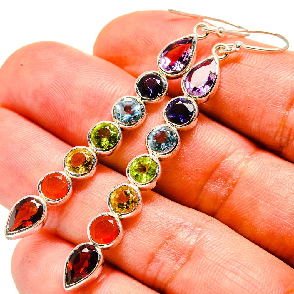 Multi-stone Rainbow Chakra Earrings handcrafted by Anasilvercos - EARR414916