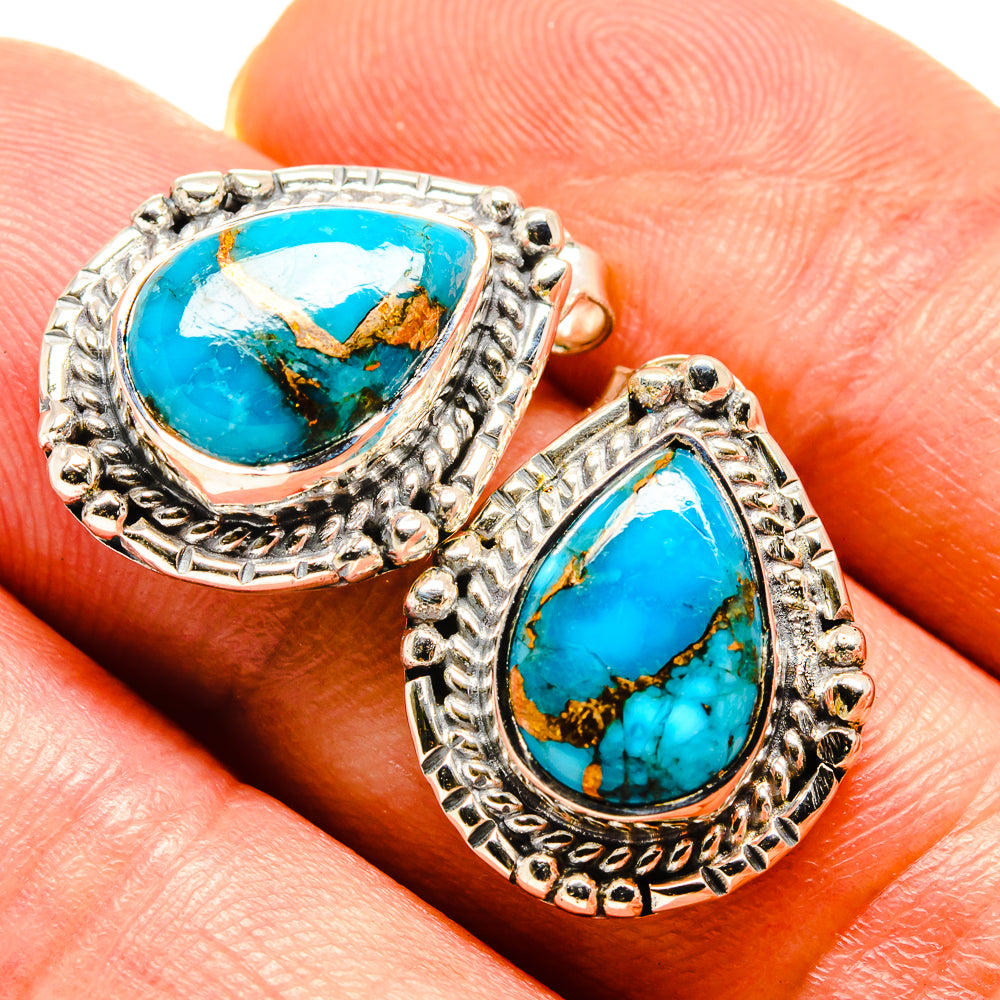 Blue Copper Composite Turquoise Earrings handcrafted by Anasilvercos - EARR414931