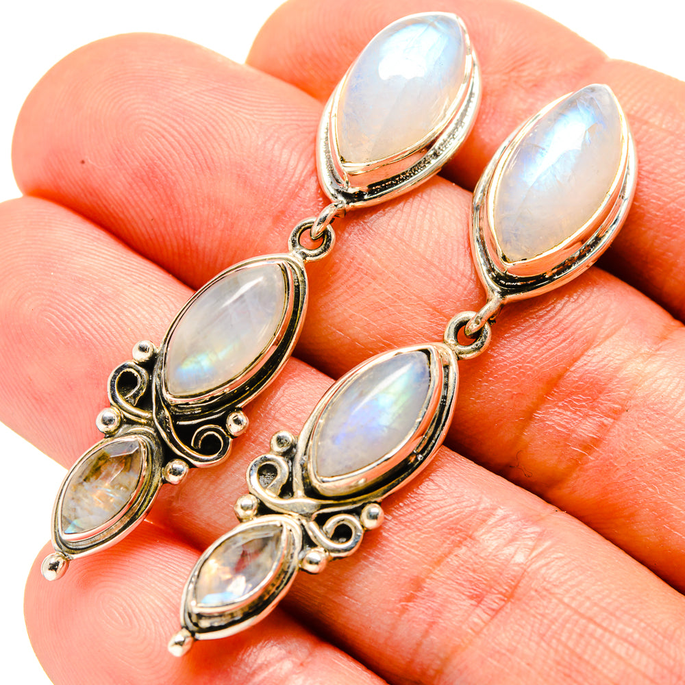 Rainbow Moonstone Earrings handcrafted by Anasilvercos - EARR414940