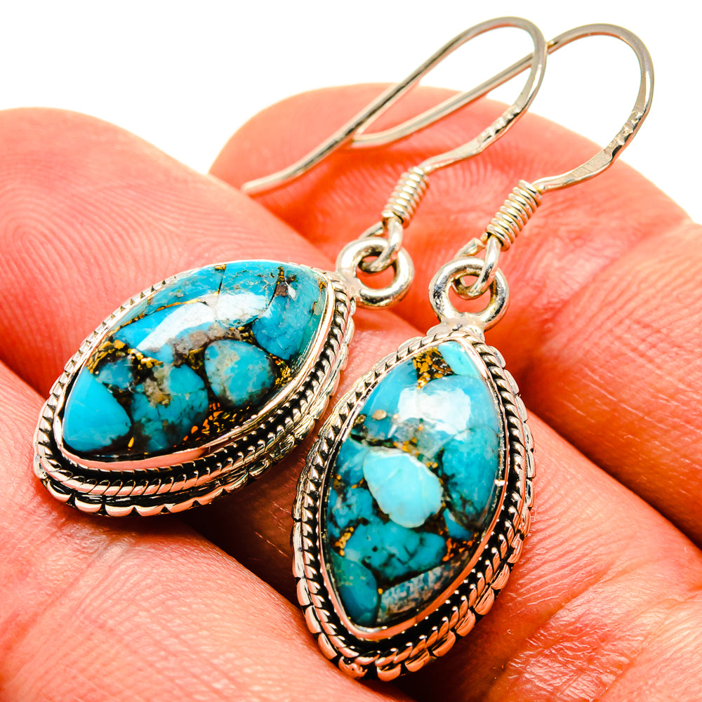 Blue Copper Composite Turquoise Earrings handcrafted by Anasilvercos - EARR415029