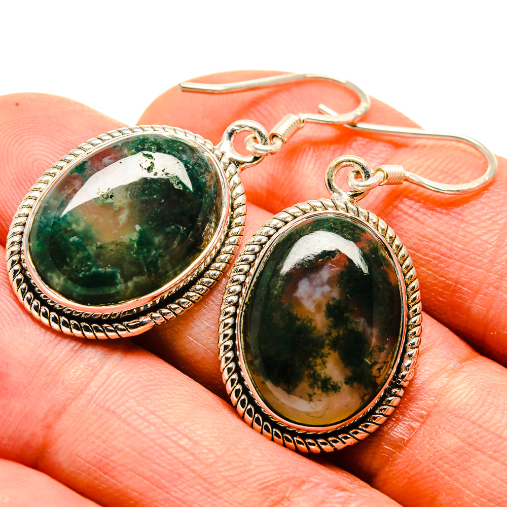 Green Moss Agate Earrings handcrafted by Anasilvercos - EARR415039
