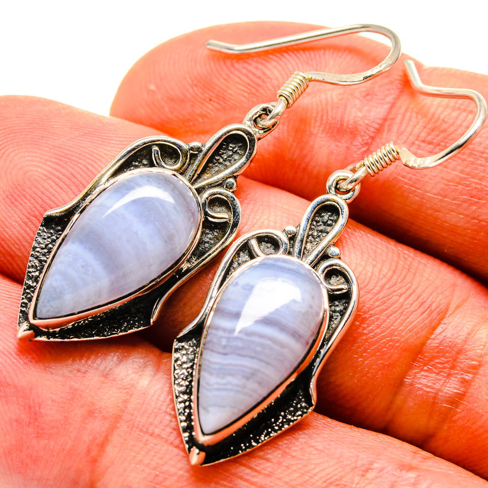 Blue Lace Agate Earrings handcrafted by Anasilvercos - EARR415051
