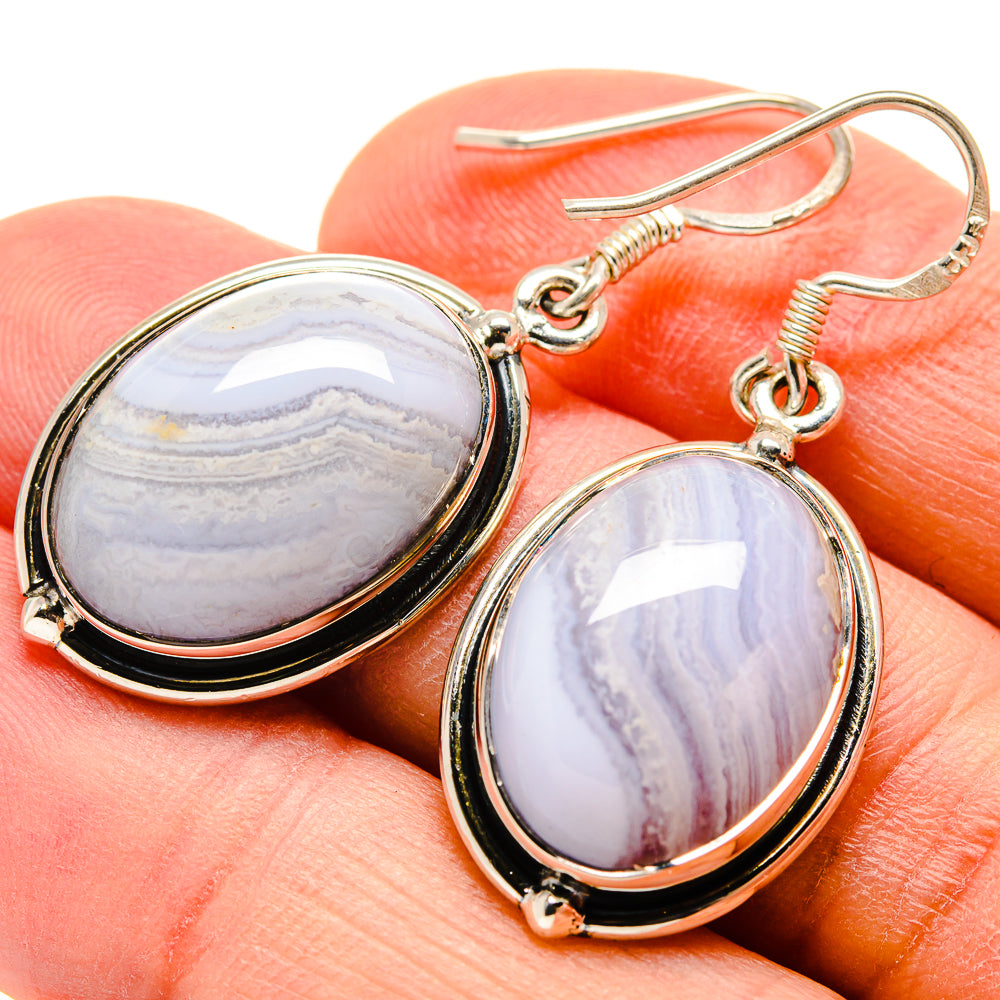 Blue Lace Agate Earrings handcrafted by Anasilvercos - EARR415055