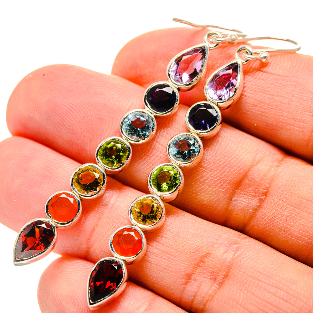 Multi-Stone Chakra Earrings handcrafted by Anasilvercos - EARR415102
