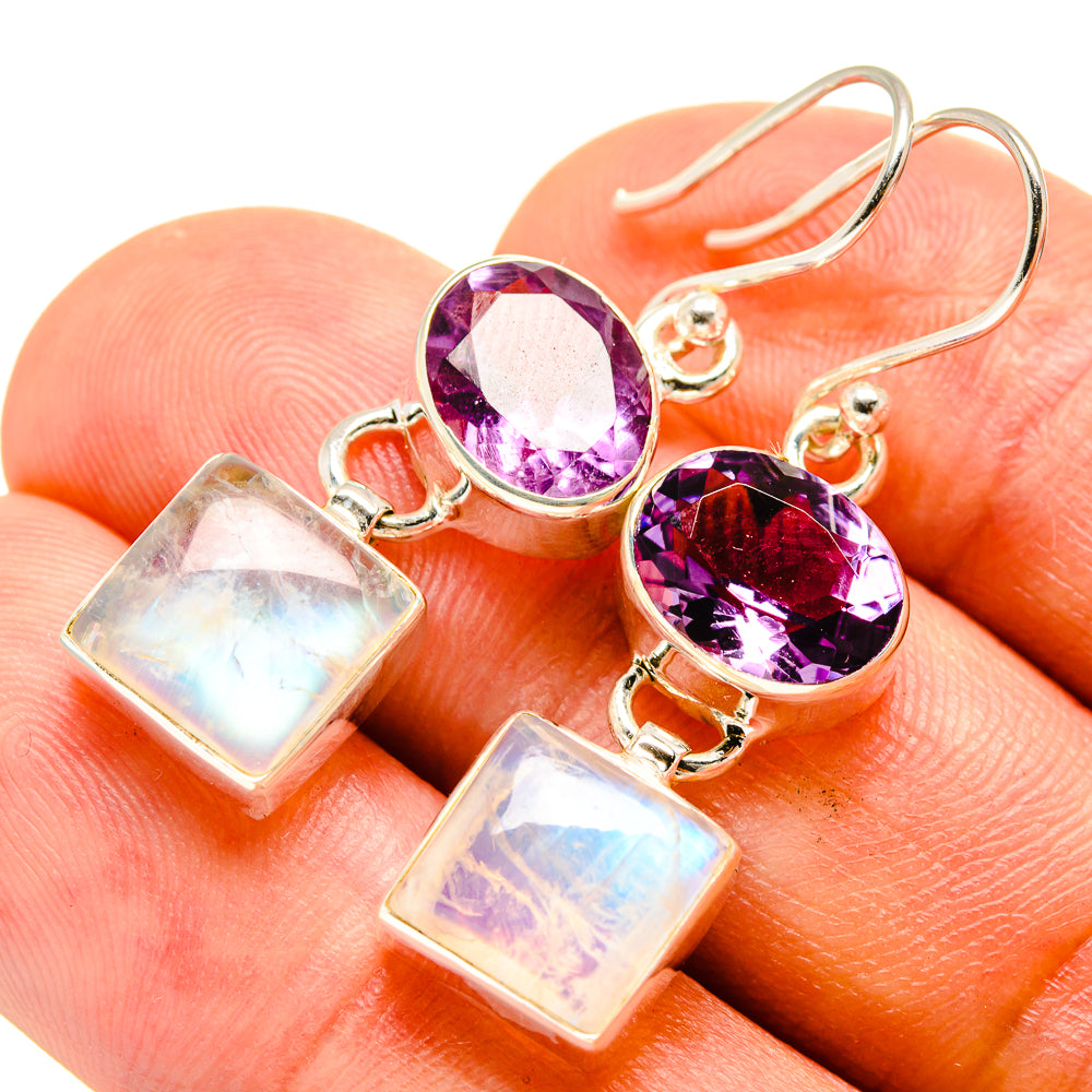 Rainbow Moonstone Earrings handcrafted by Anasilvercos - EARR415121