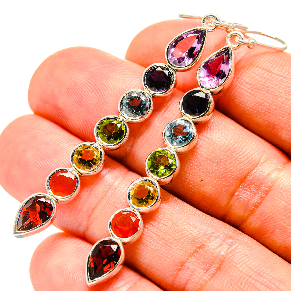 Multi-Stone Chakra Earrings handcrafted by Anasilvercos - EARR415173