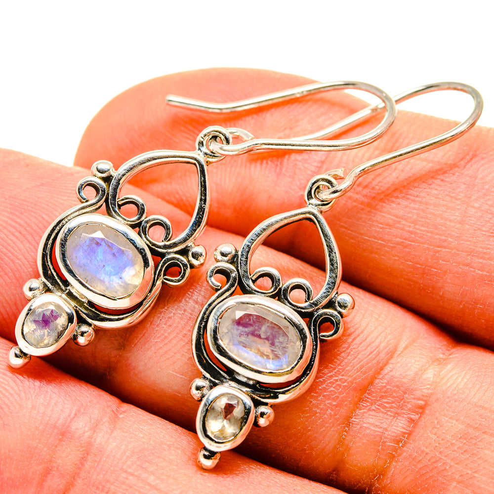 Rainbow Moonstone Earrings handcrafted by Anasilvercos - EARR415213