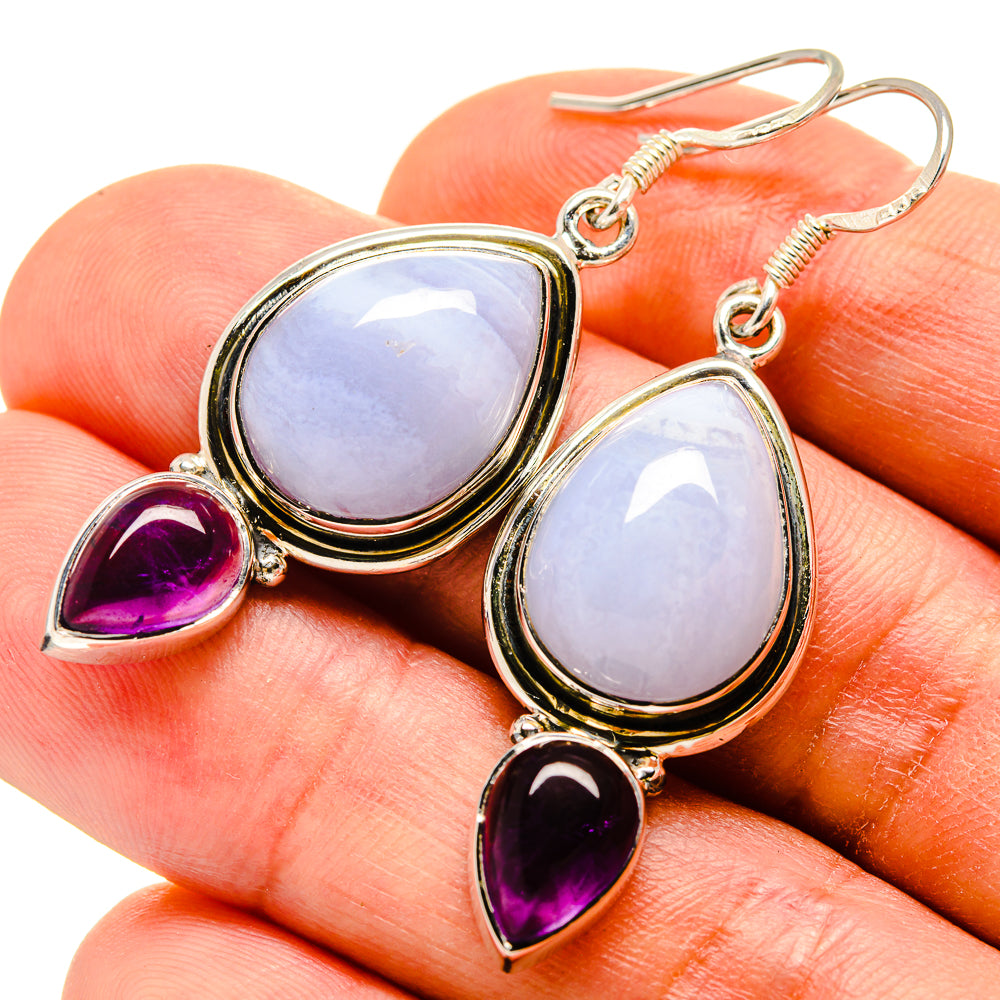 Blue Lace Agate Earrings handcrafted by Anasilvercos - EARR415229