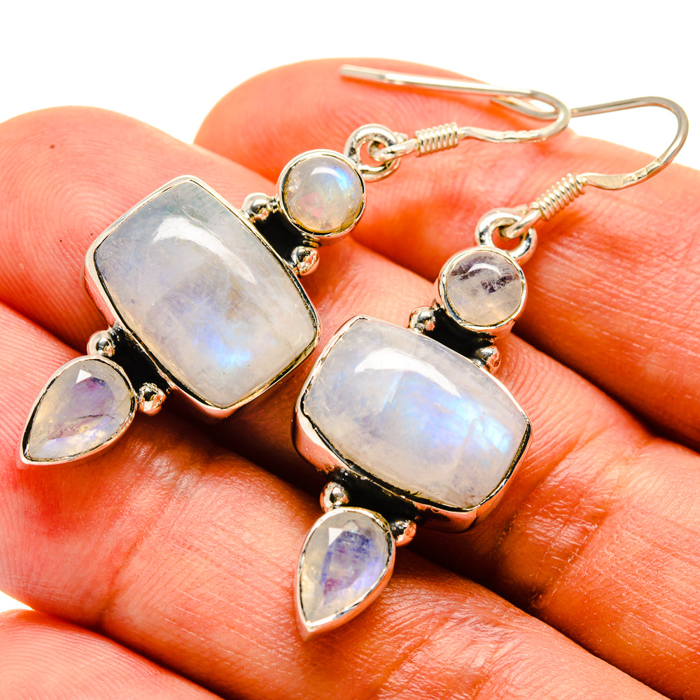 Rainbow Moonstone Earrings handcrafted by Anasilvercos - EARR415230
