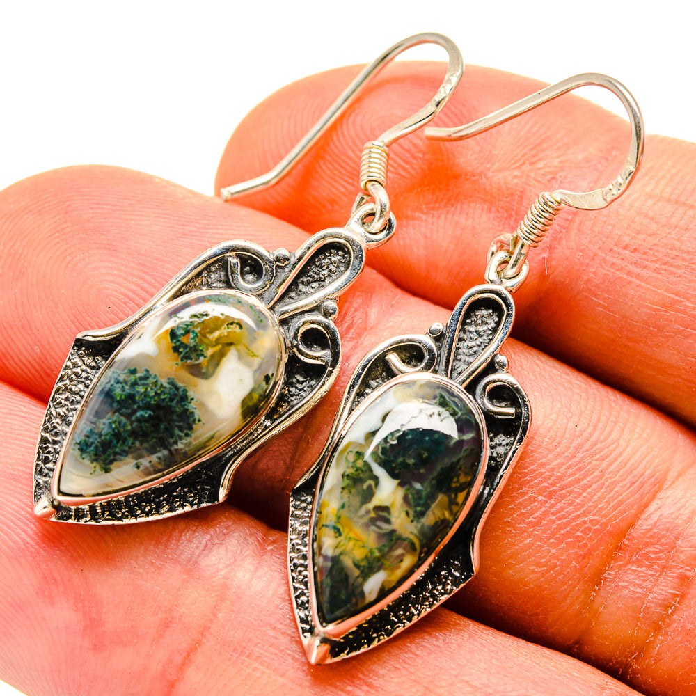 Green Moss Agate Earrings handcrafted by Anasilvercos - EARR415243