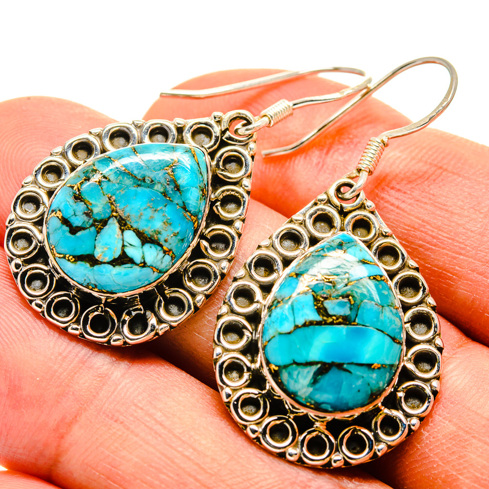 Blue Copper Composite Turquoise Earrings handcrafted by Anasilvercos - EARR415254