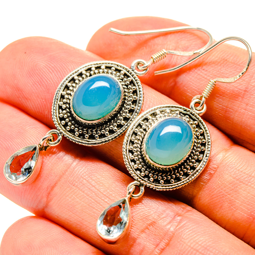 Aqua Chalcedony Earrings handcrafted by Anasilvercos - EARR415289