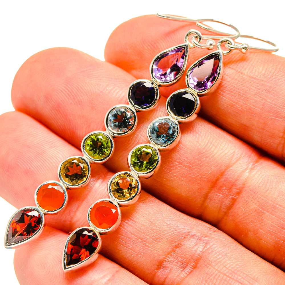 Multi-Stone Chakra Earrings handcrafted by Anasilvercos - EARR415327