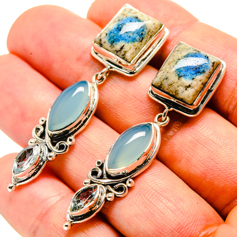 K2 Blue Azurite Earrings handcrafted by Anasilvercos - EARR415342