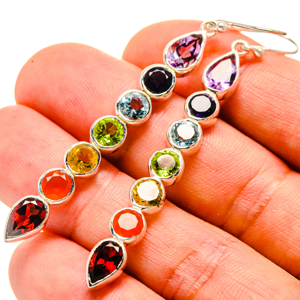 Multi-Stone Chakra Earrings handcrafted by Anasilvercos - EARR415397