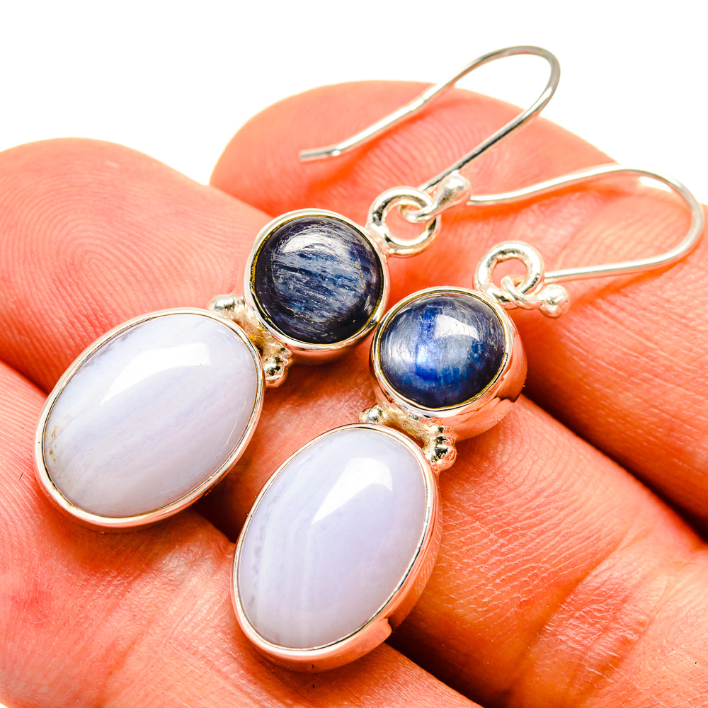 Blue Lace Agate Earrings handcrafted by Anasilvercos - EARR415440