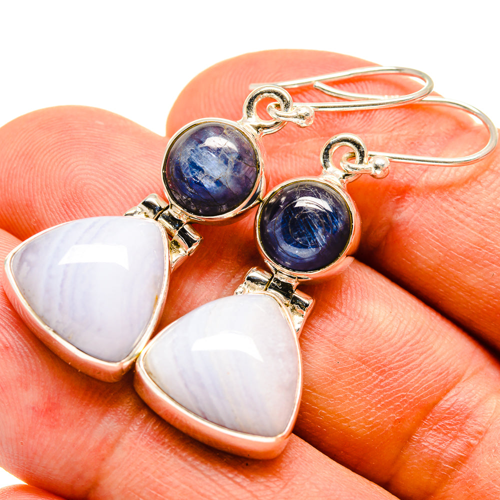 Blue Lace Agate Earrings handcrafted by Anasilvercos - EARR415447