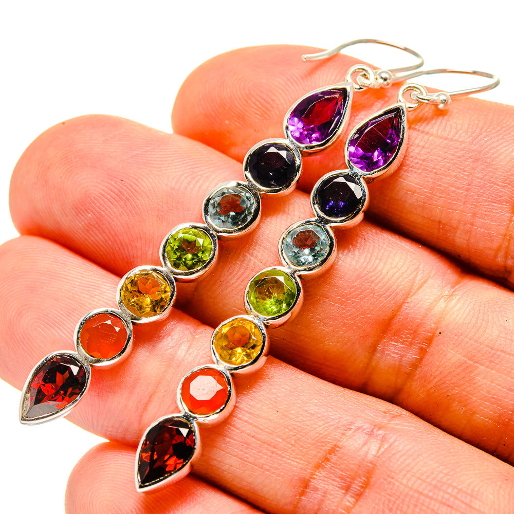 Multi-Stone Chakra Earrings handcrafted by Anasilvercos - EARR415497