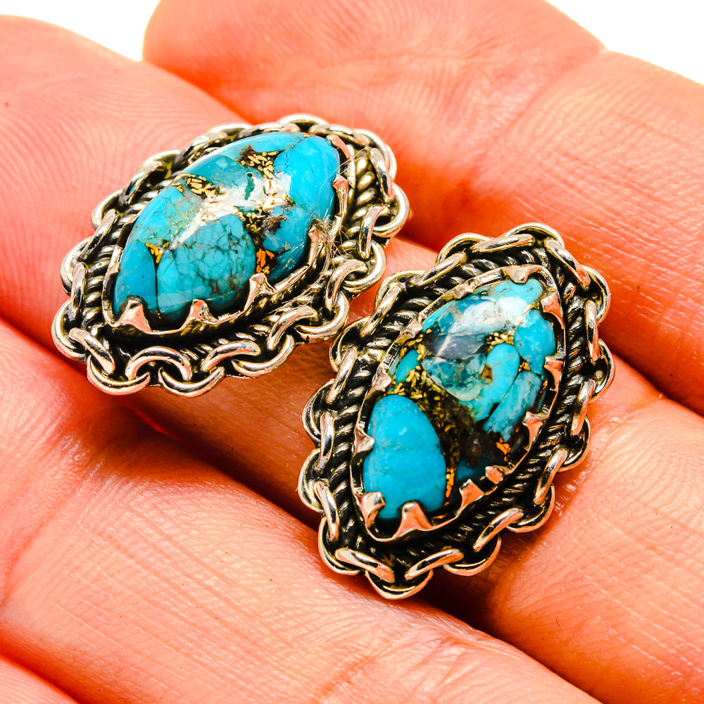 Blue Copper Composite Turquoise Earrings handcrafted by Anasilvercos - EARR415500