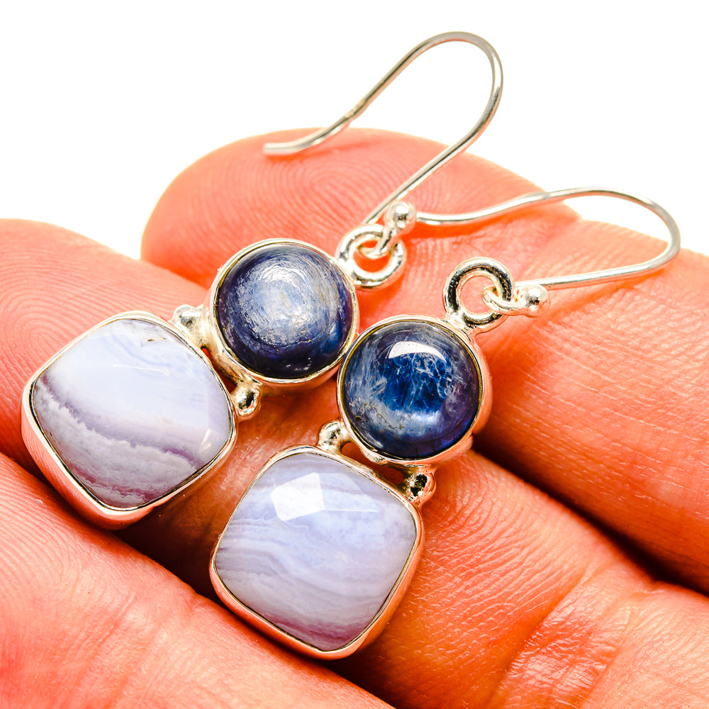 Blue Lace Agate Earrings handcrafted by Anasilvercos - EARR415513