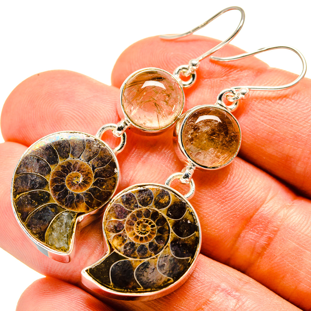Ammonite Fossil Earrings handcrafted by Anasilvercos - EARR415549