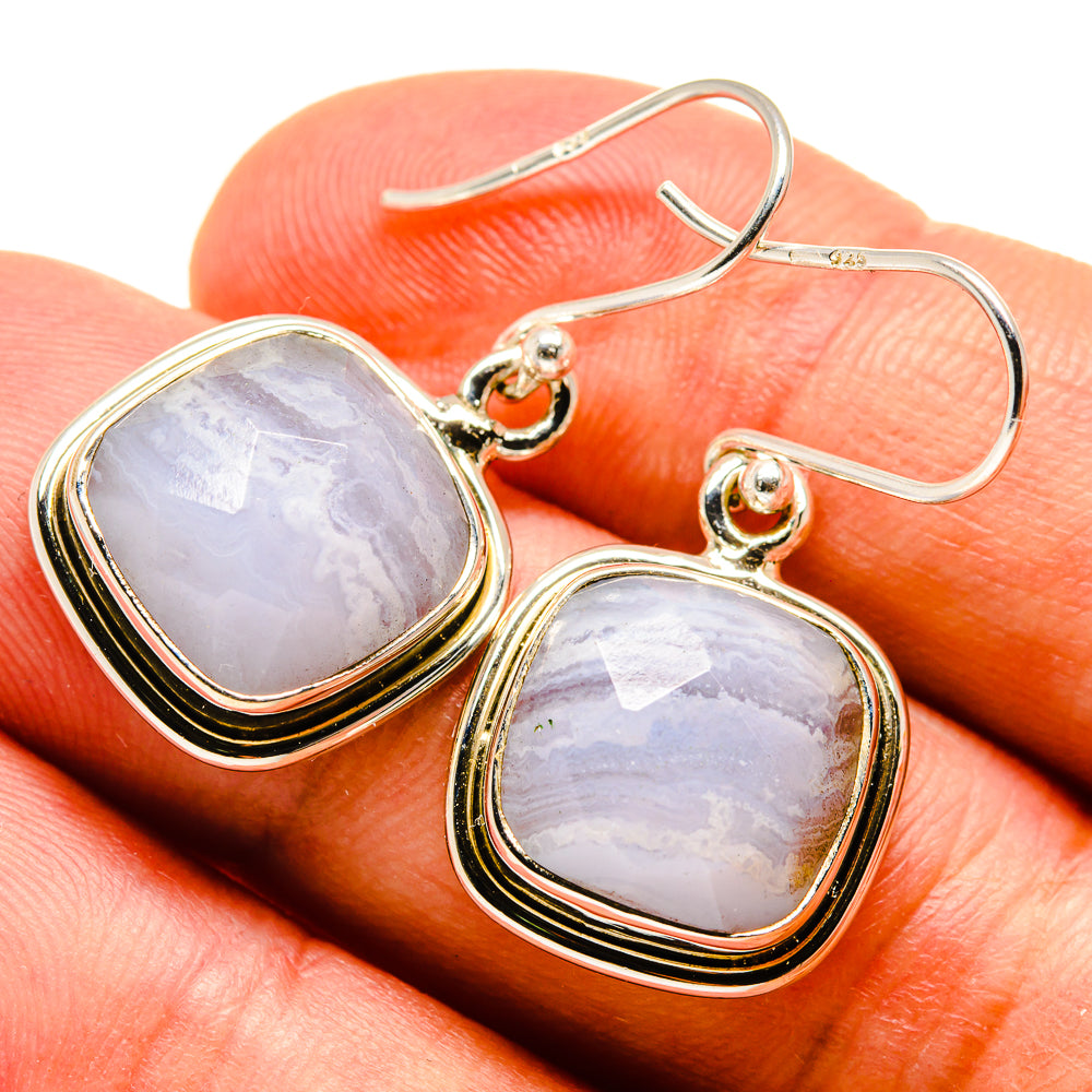 Blue Lace Agate Earrings handcrafted by Anasilvercos - EARR415588
