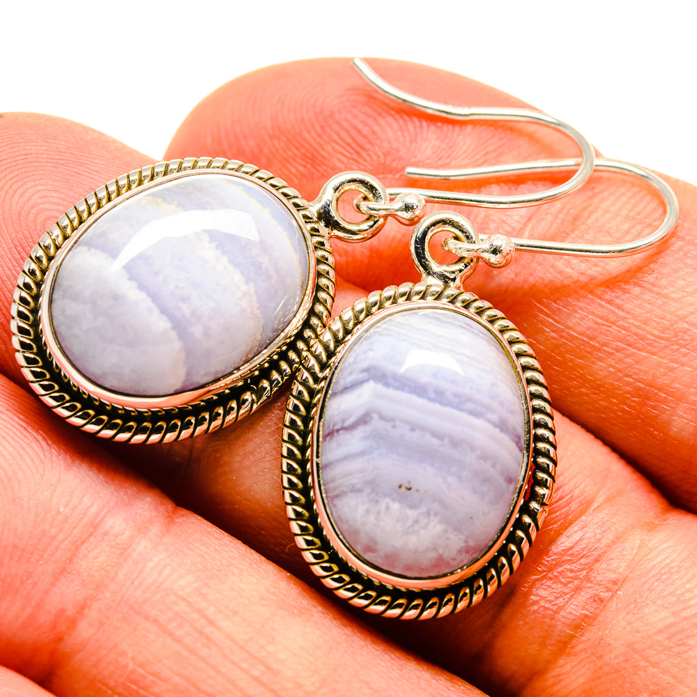 Blue Lace Agate Earrings handcrafted by Anasilvercos - EARR415596