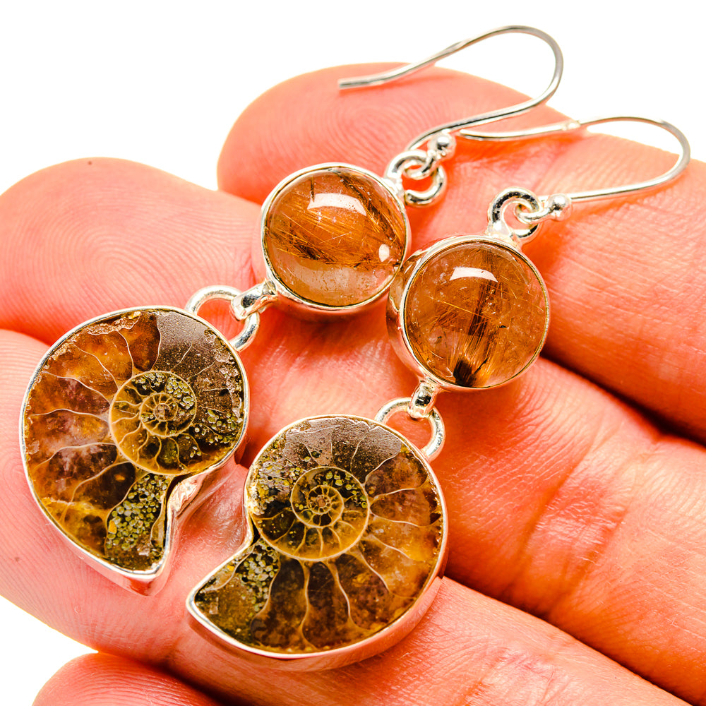 Ammonite Fossil Earrings handcrafted by Anasilvercos - EARR415597