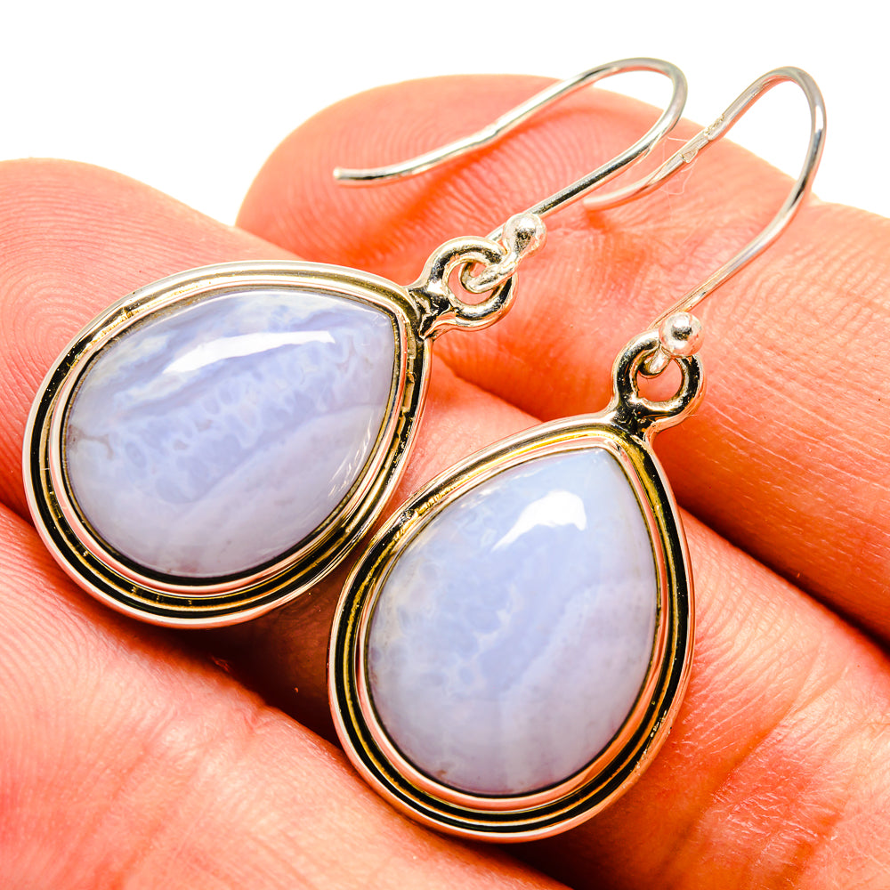 Blue Lace Agate Earrings handcrafted by Anasilvercos - EARR415603