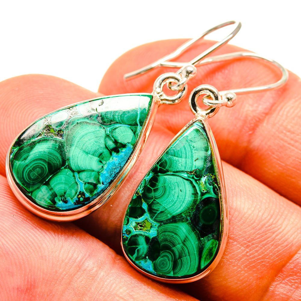 Malachite In Chrysocolla Earrings handcrafted by Anasilvercos - EARR415610