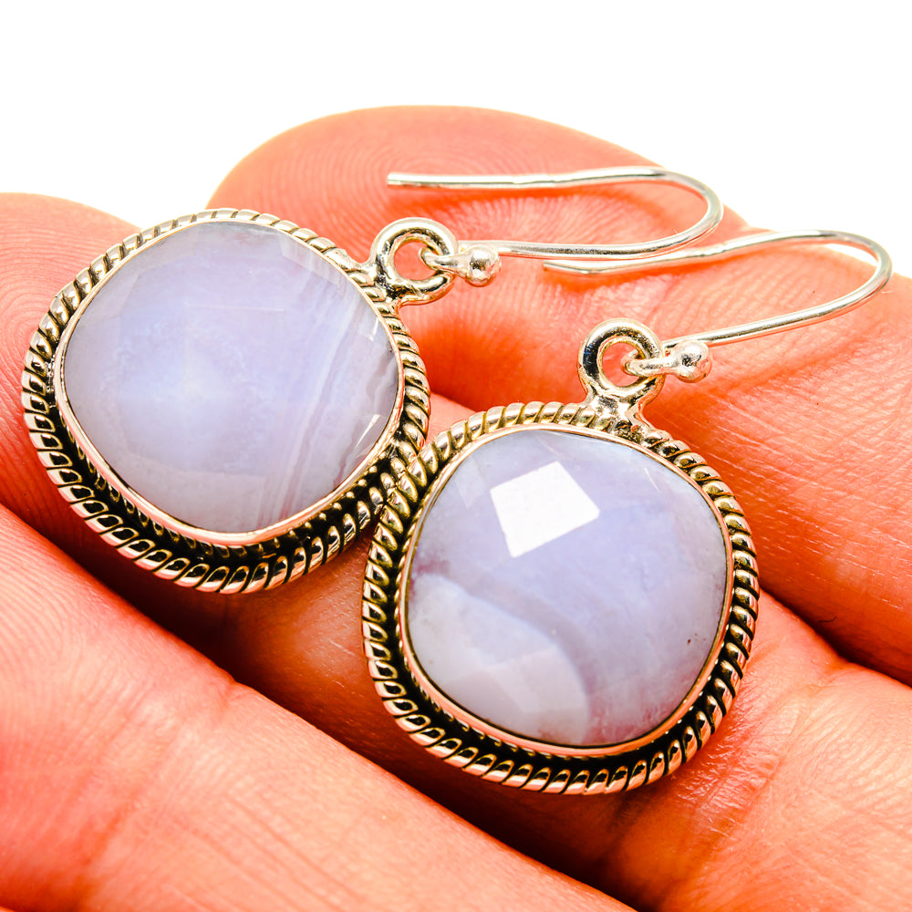 Blue Lace Agate Earrings handcrafted by Anasilvercos - EARR415626