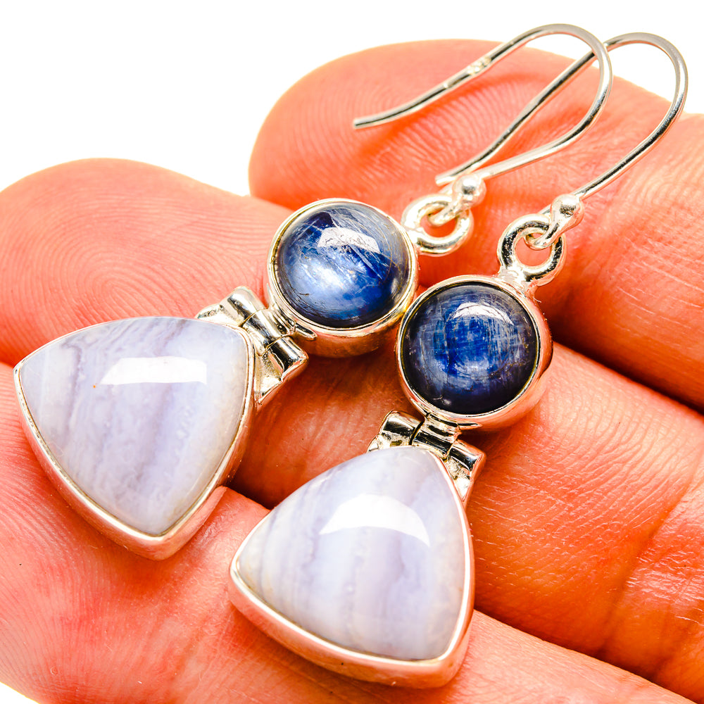 Blue Lace Agate Earrings handcrafted by Anasilvercos - EARR415635