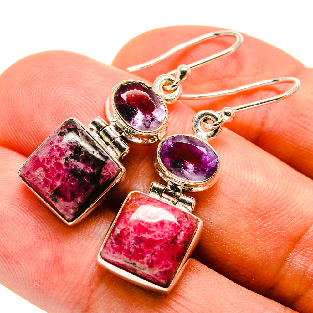 Rhodonite, Amethyst Earrings handcrafted by Anasilvercos - EARR415664