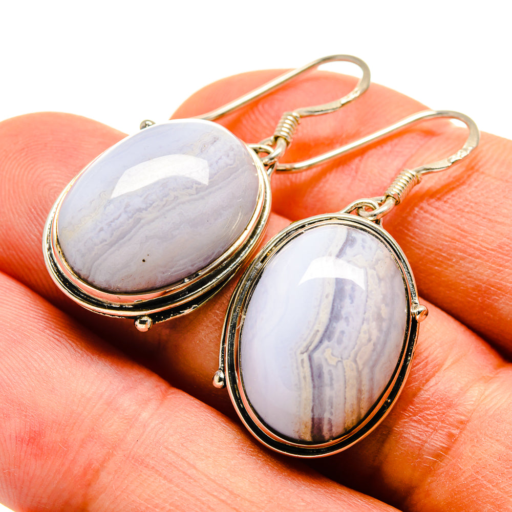 Blue Lace Agate Earrings handcrafted by Anasilvercos - EARR415685