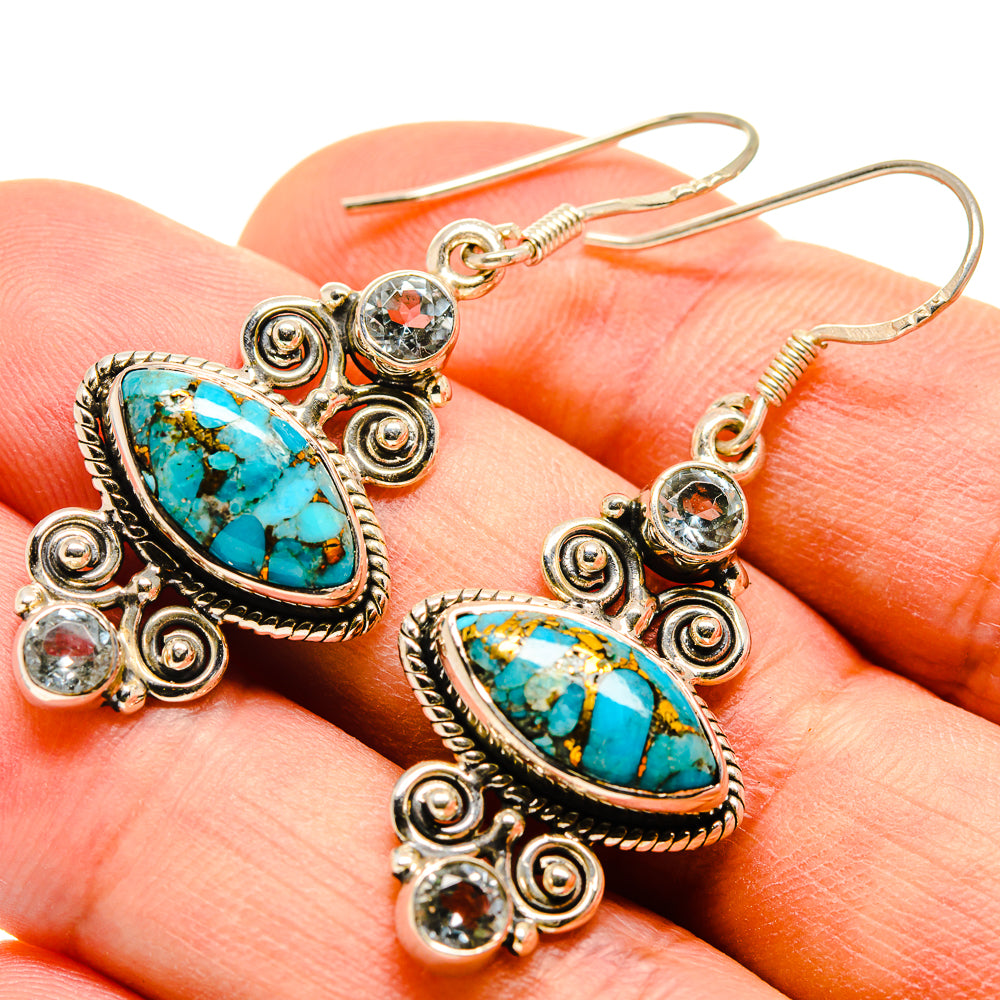 Blue Copper Composite Turquoise, Blue Topaz Earrings handcrafted by Anasilvercos - EARR415690
