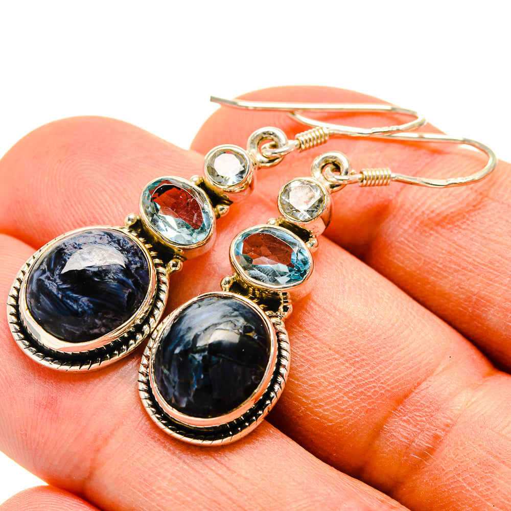 Pietersite, Blue Topaz Earrings handcrafted by Anasilvercos - EARR415692