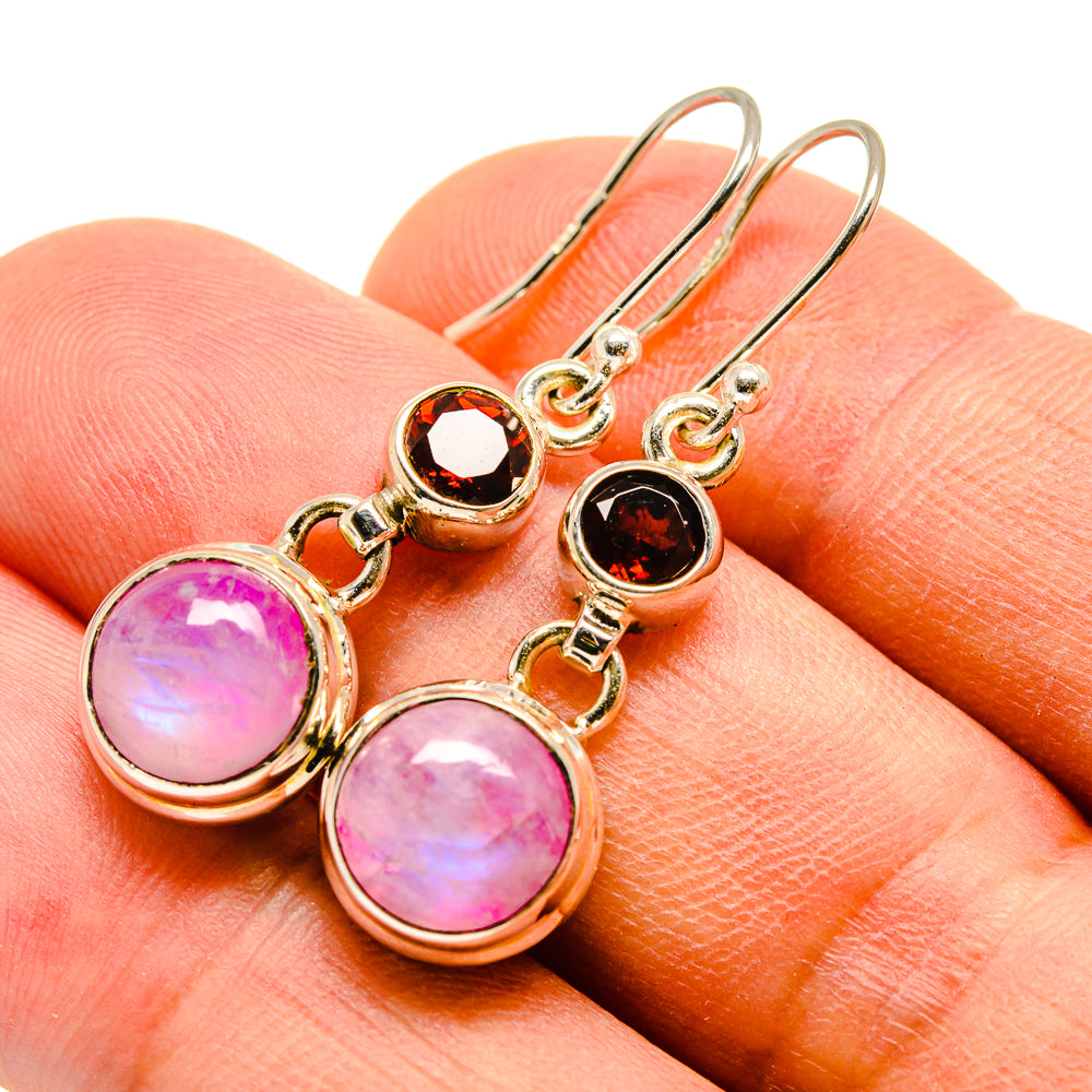 Pink Moonstone, Garnet Earrings handcrafted by Anasilvercos - EARR415701