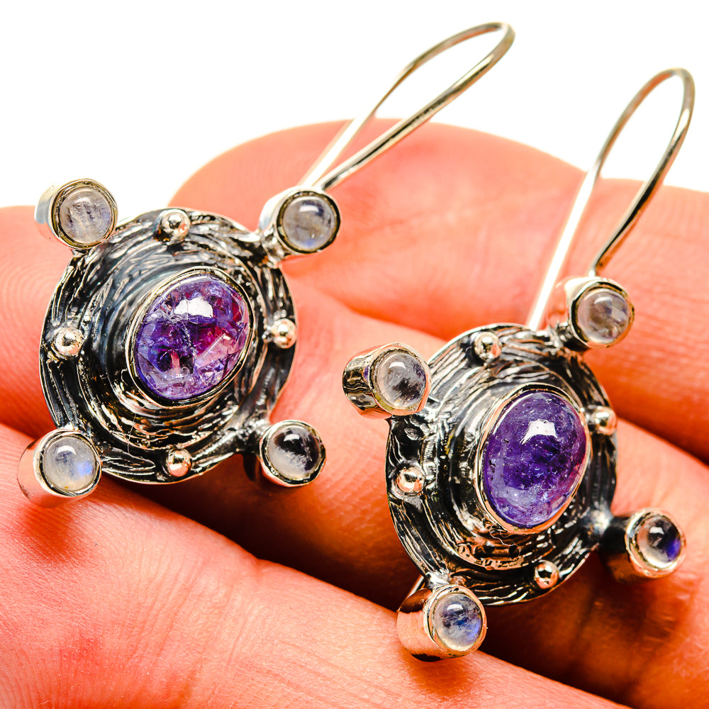 Tanzanite, Rainbow Moonstone Earrings handcrafted by Anasilvercos - EARR415703