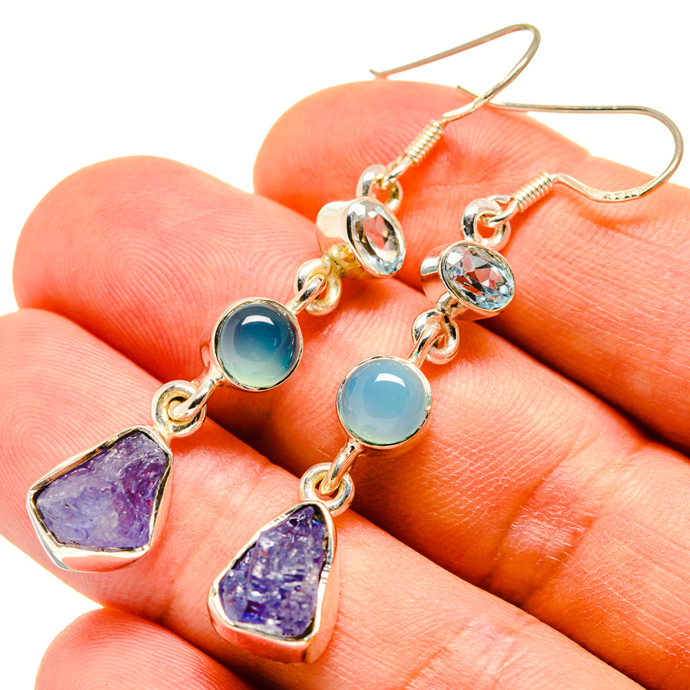 Tanzanite, Aqua Chalcedony, Blue Topaz Earrings handcrafted by Anasilvercos - EARR415708