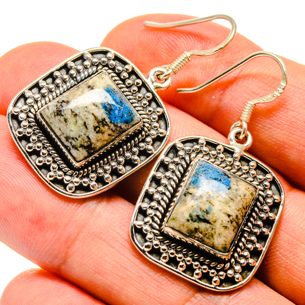 K2 Blue Azurite Earrings handcrafted by Anasilvercos - EARR415710