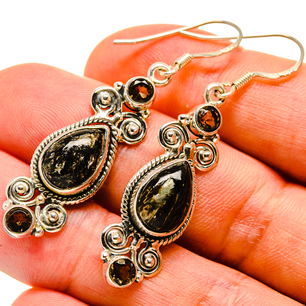 Golden Seraphinite, Smoky Quartz Earrings handcrafted by Anasilvercos - EARR415714
