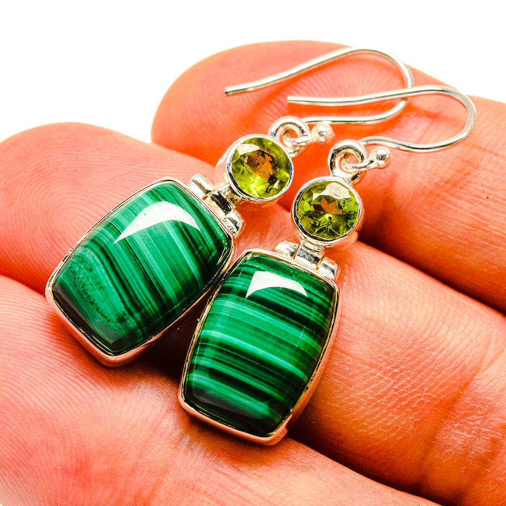 Malachite, Peridot Earrings handcrafted by Anasilvercos - EARR415718